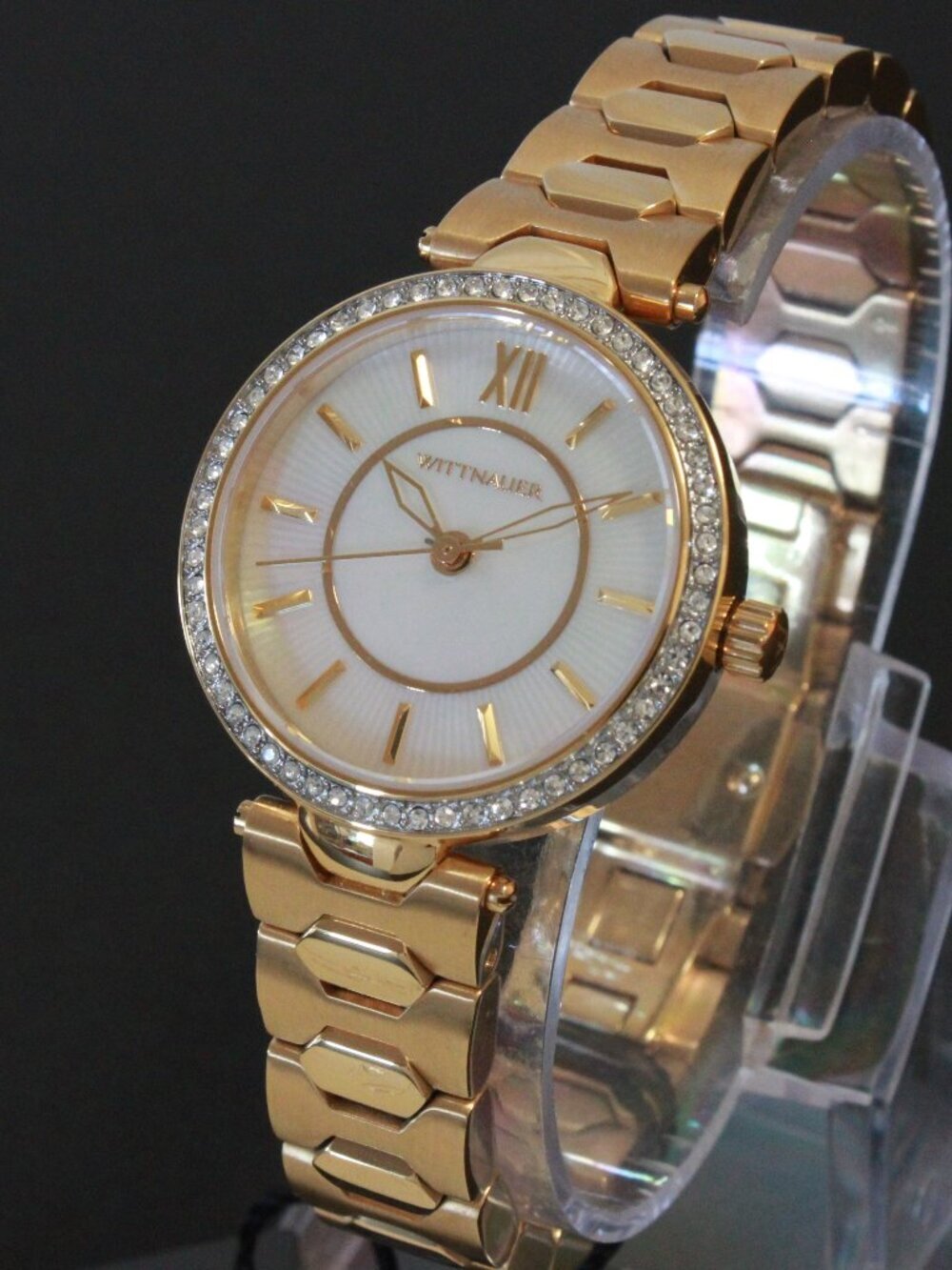 Wittnauer Ladies Dress Watch MOP Dial Crystal Embedded Bezel Gold Tone 30mm - Picture 4 of 12